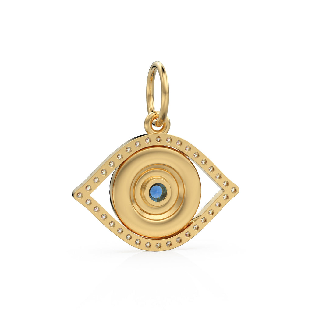 14x17mm Blue Sapphire Diamond 14k 18k Solid Gold Charm Pendant, Evil Eye Charm, Gold Charm Finding, Egyptian Solid Gold Pendant Video