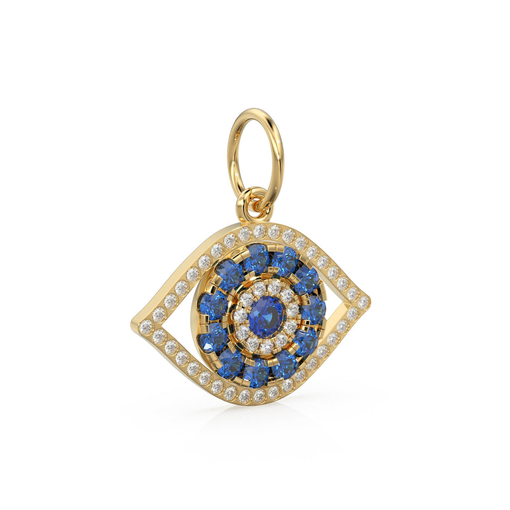 14x17mm Blue Sapphire Diamond 14k 18k Solid Gold Charm Pendant, Evil Eye Charm, Gold Charm Finding, Egyptian Solid Gold Pendant Video