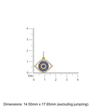 Load image into Gallery viewer, 14x17mm Blue Sapphire Diamond 14k 18k Solid Gold Charm Pendant, Evil Eye Charm, Gold Charm Finding, Egyptian Solid Gold Pendant Video