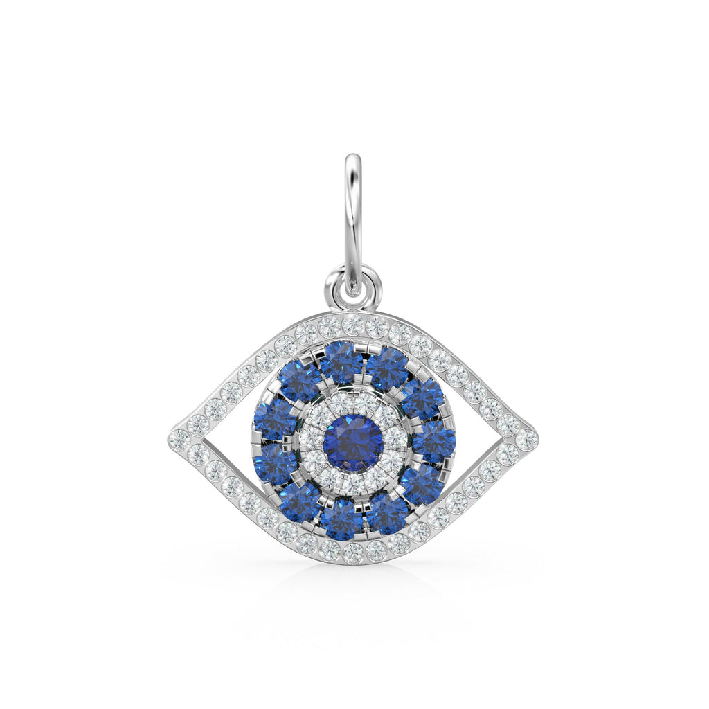 14x17mm Blue Sapphire Diamond 14k 18k Solid Gold Charm Pendant, Evil Eye Charm, Gold Charm Finding, Egyptian Solid Gold Pendant Video