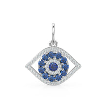 Load image into Gallery viewer, 14x17mm Blue Sapphire Diamond 14k 18k Solid Gold Charm Pendant, Evil Eye Charm, Gold Charm Finding, Egyptian Solid Gold Pendant Video