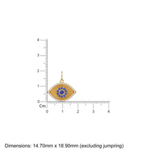 Load image into Gallery viewer, 19x15mm Blue Sapphire Diamond 14k Matte Solid Gold Charm Pendant, 18k Evil Eye Charm, Gold Charm Finding, Egyptian Solid Gold Pendant