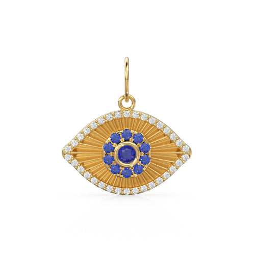 19x15mm Blue Sapphire Diamond 14k Matte Solid Gold Charm Pendant, 18k Evil Eye Charm, Gold Charm Finding, Egyptian Solid Gold Pendant - Jalvi & Co. 
