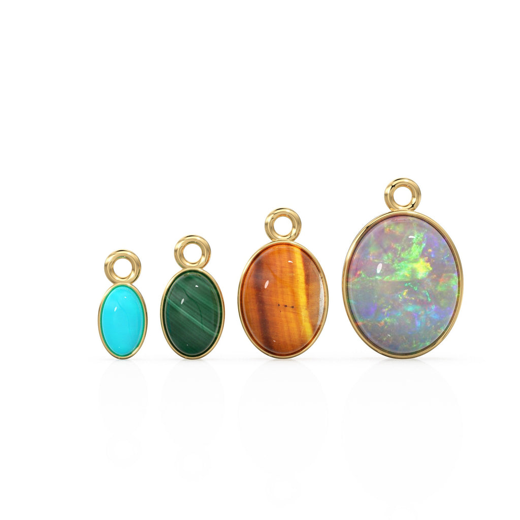 Australian Opal Cabochon Solid Gold Charm / Turquoise Malachite Handmade Gold Pendant / Chrysoprase Moonstone Lapis Jewelry Making Findings