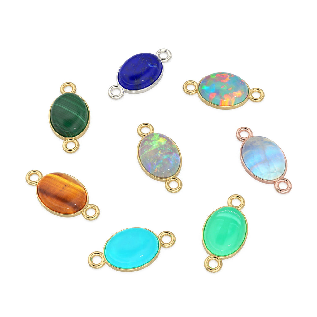 Australian Opal Cabochon Solid Gold Charm / Turquoise Malachite Handmade Gold Pendant / Chrysoprase Moonstone Lapis Jewelry Making Findings