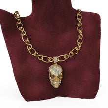 Load image into Gallery viewer, 14K Yellow Gold Diamond Skull Pendant, Diamonds, Skull, Emerald Skull Charm, Pave Hip Hop Necklace, Goth Yellow Gold, Ruby Sapphire Gemstone