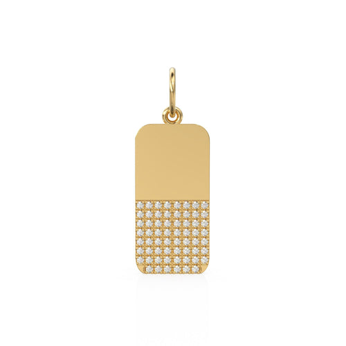 Large Rectangle Pave Diamond Dog Tags / 18k Solid Gold Rectangle Charm Pendant / Military Diamond Square Mens Pendant Necklace for Him - Jalvi & Co. 