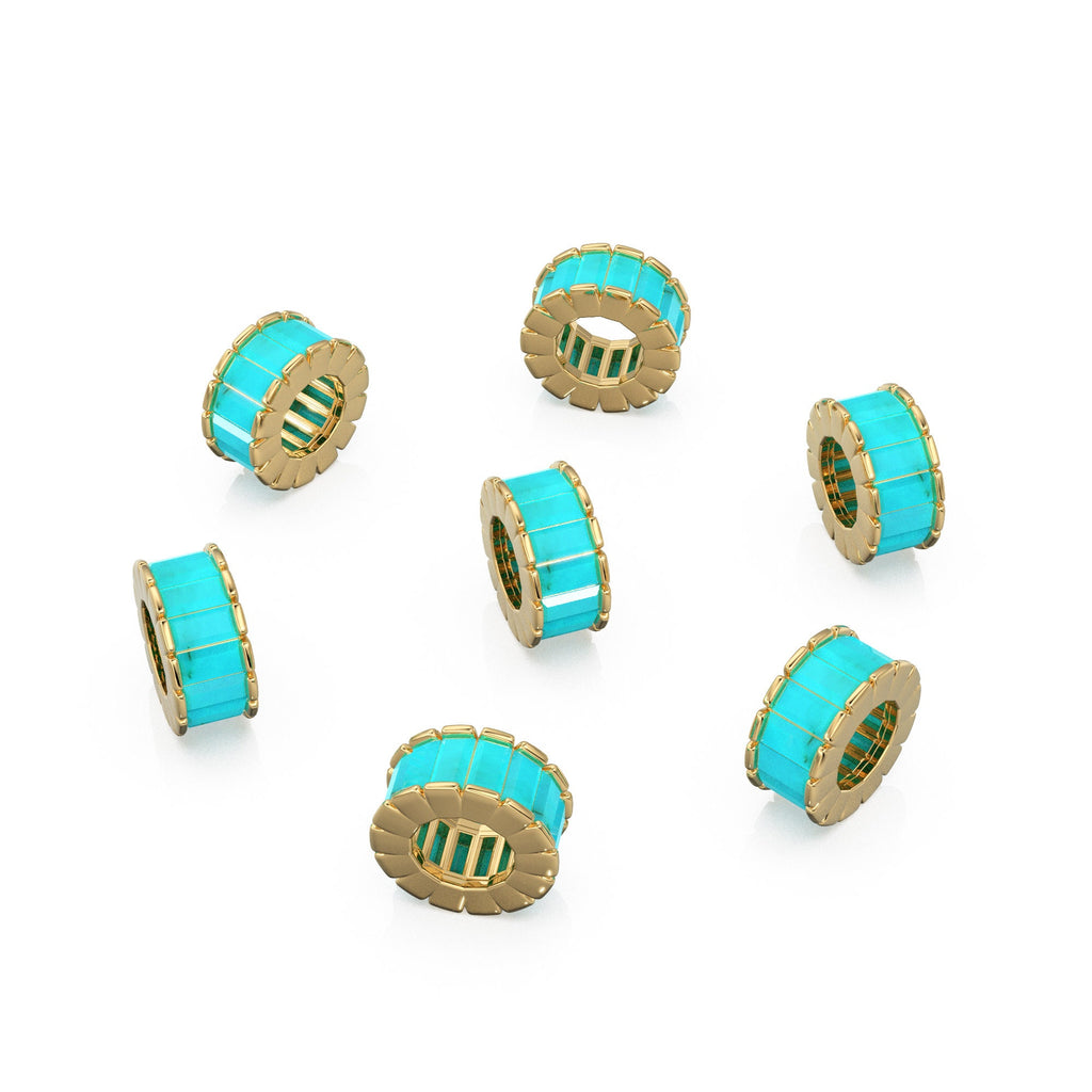 14k Real Baguette Turquoise Gold Beads / Turquoise Rondelle Bead / Turquoise European Beads / Solid Gold Turquoise Enhancer Spacer Findings