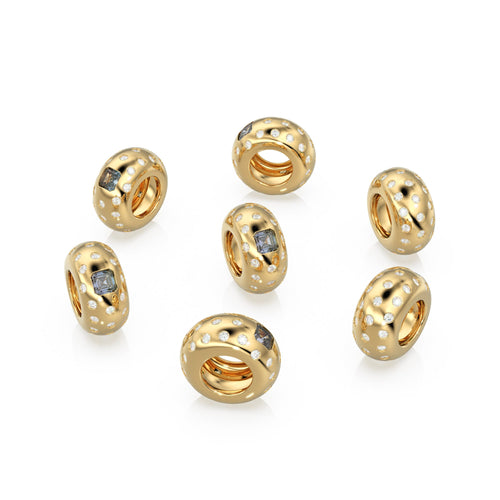 14k Gold Roundel Alexandrite Spacer Charm, Dotted Diamond Alexandrite Square Charm Holder, Eternity Round Alexandrite Band Connector, June - Jalvi & Co. 