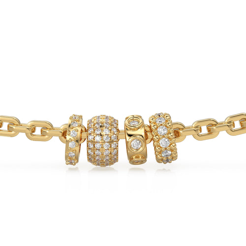 14K Solid Italian Gold Diamond Rondels, Charm Rondel, Diamonds, Bezel Diamonds, Pave set Diamonds, Beaded Texture Rondelle spacer charms - Jalvi & Co. 