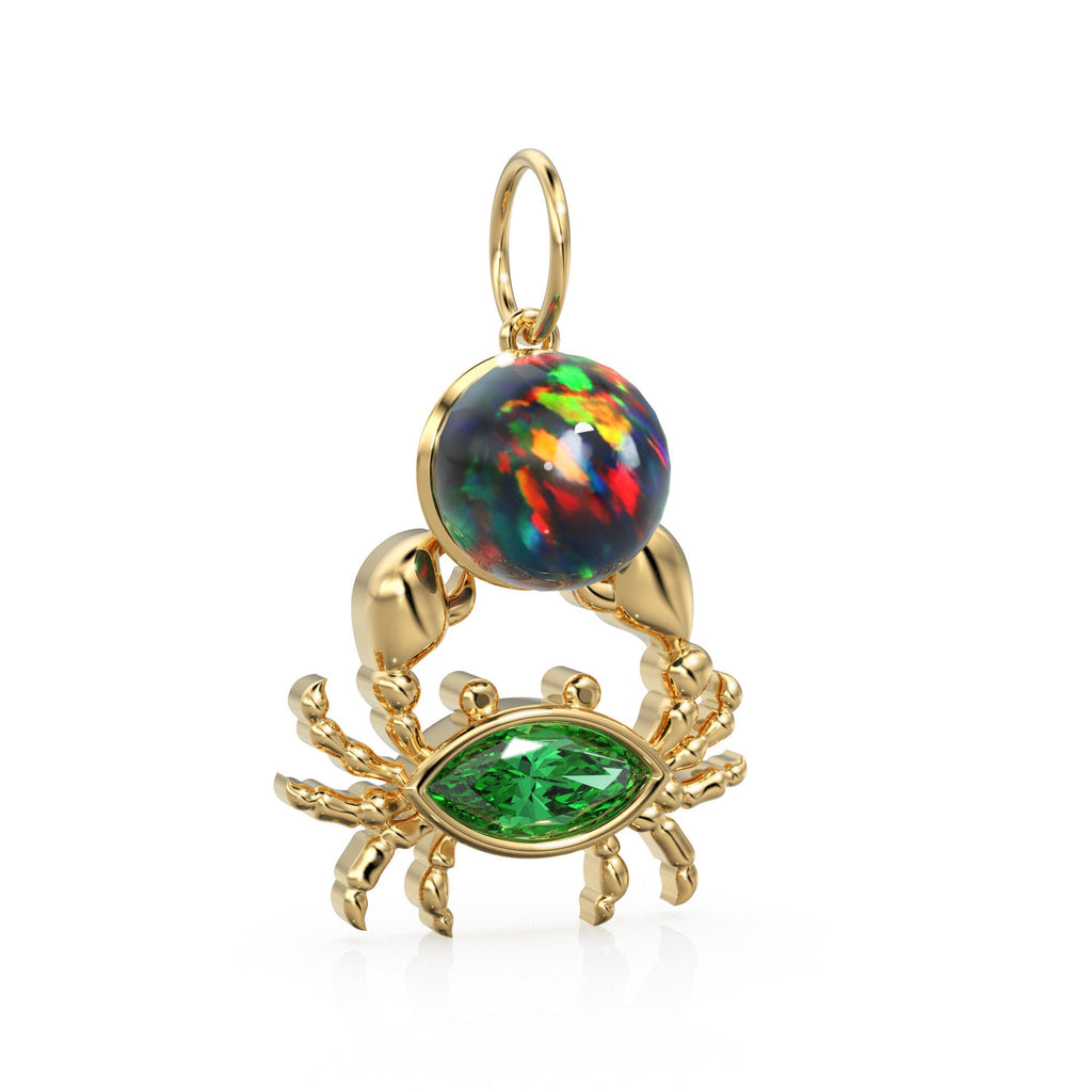 14K Yellow Gold Diamond Crab Pendant, Black Opal Crab, Emerald, Gold Crab, Crab Pendant, Turquoise Pendant, Crab Jewelry, Gold Nautical