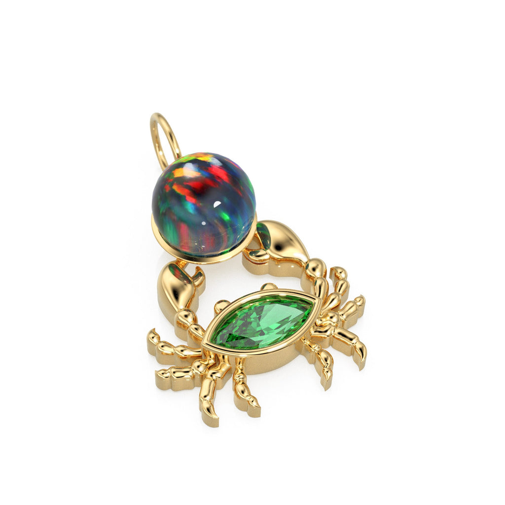 14K Yellow Gold Diamond Crab Pendant, Black Opal Crab, Emerald, Gold Crab, Crab Pendant, Turquoise Pendant, Crab Jewelry, Gold Nautical