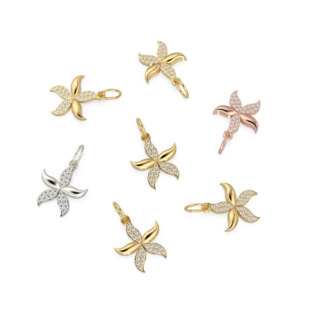 14k 18k Solid Gold Diamond Star Charm / Petite Brilliant Diamond Pave Charm / Star Charm / Sale