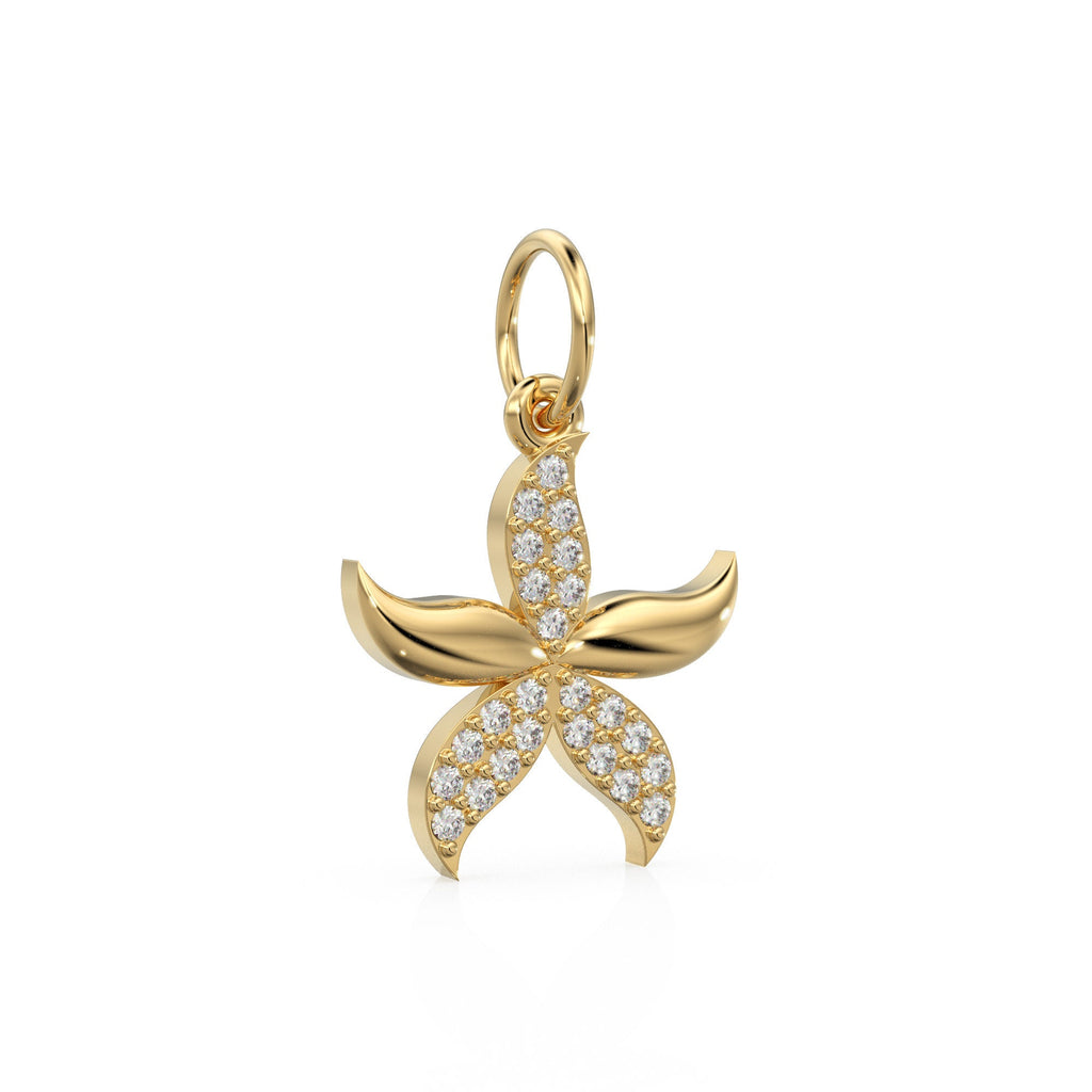 14k 18k Solid Gold Diamond Star Charm / Petite Brilliant Diamond Pave Charm / Star Charm / Sale