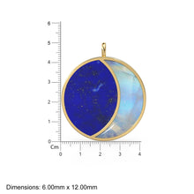 Load image into Gallery viewer, HUGE 14k Solid Yellow Gold, Lapis Lazuli Moonstone, Natural Moonstone Pendant, Crescent Moon Night Sky carved , Cabochon, Big Half Moon