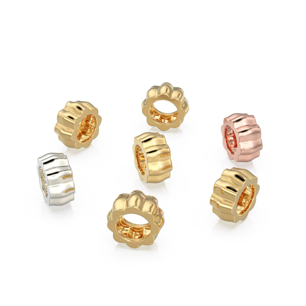 Floral 18k Solid Gold Spacer Beads / 14k Jewelry Making Supplies / Flower Handmade Gold Wheel Tyre Findings