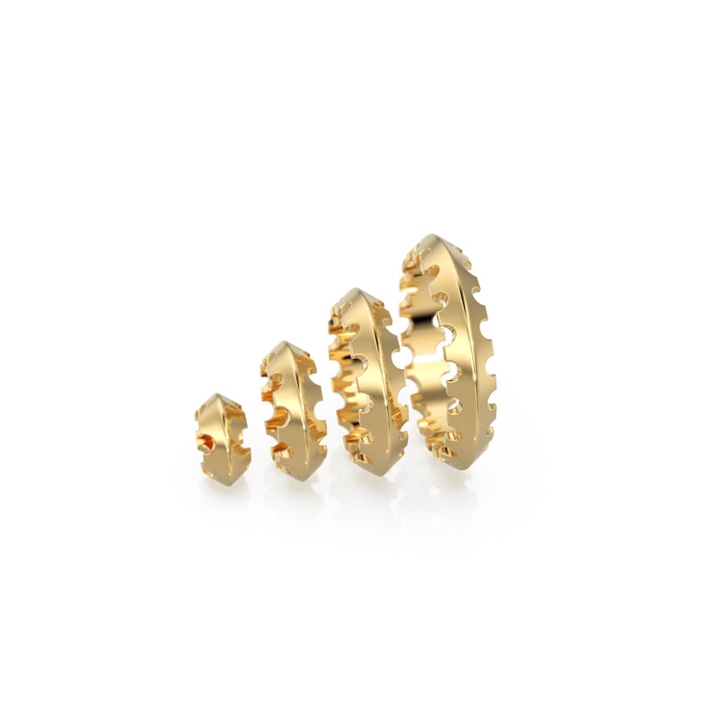 Cone Jagged 18k Solid Gold Spacer Beads / 14k Jewelry Making Supplies / Lightweight Wheel Round Handmade Gold Wheel Tyre Findings