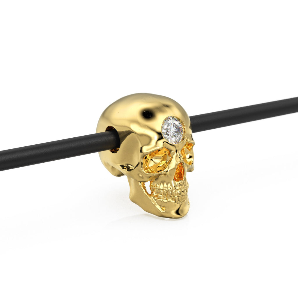 Skull Solid Italian Gold Diamond Beads, Charm Beads, Cranium Beads, Diamond Bracelet Bead, Matte Texture Necklace Skeleton Spacer charms