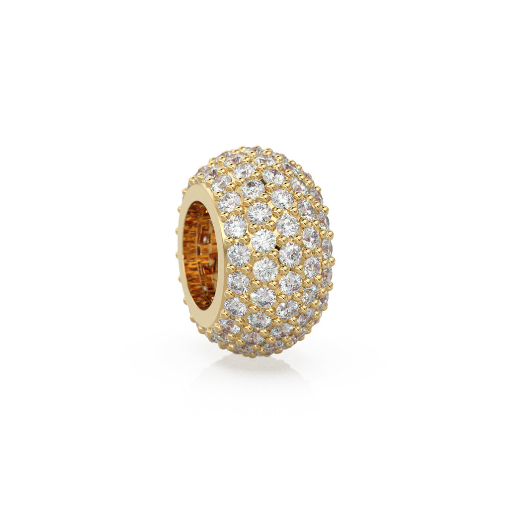 13.6mm 5 Row Dome 18k Solid Yellow Gold Diamond Eternity Rondelle Wheel Bead Pave / Large Hole 7mm Diamond Gold Rondelle Bead Finding Spacer