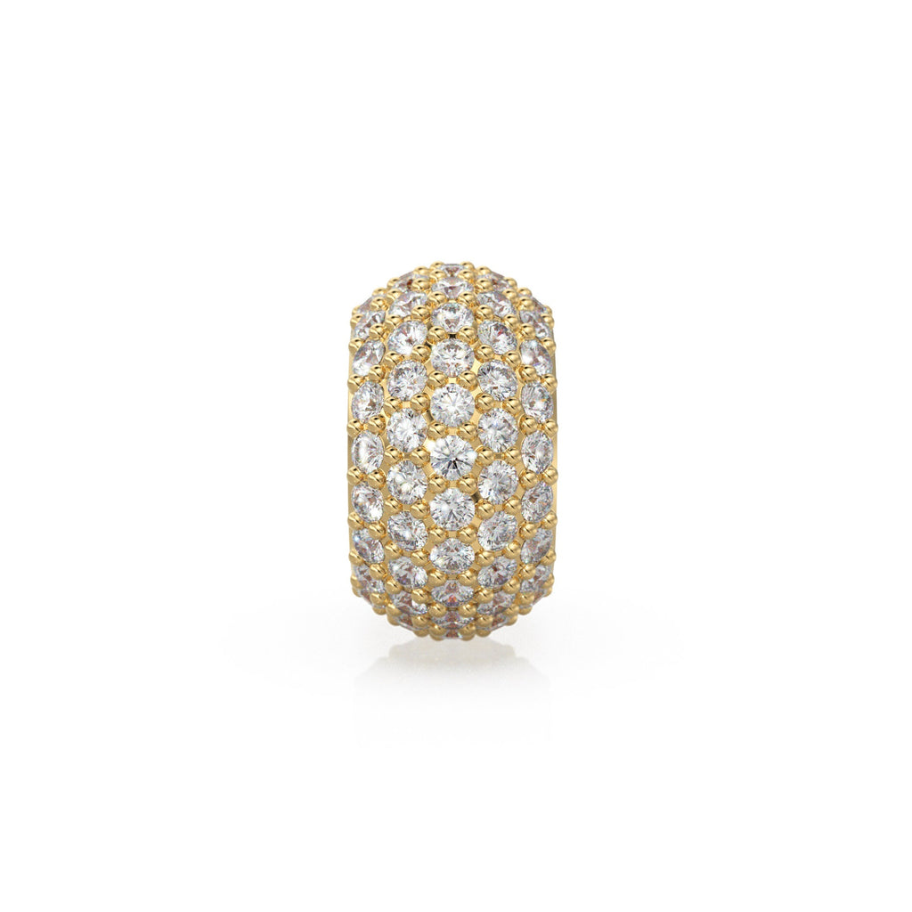 13.6mm 5 Row Dome 18k Solid Yellow Gold Diamond Eternity Rondelle Wheel Bead Pave / Large Hole 7mm Diamond Gold Rondelle Bead Finding Spacer