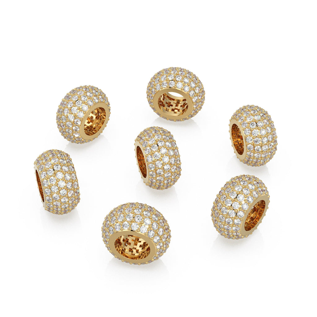 13.6mm 5 Row Dome 18k Solid Yellow Gold Diamond Eternity Rondelle Wheel Bead Pave / Large Hole 7mm Diamond Gold Rondelle Bead Finding Spacer