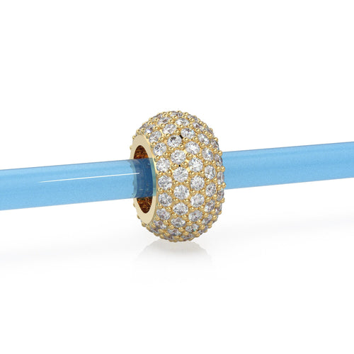 13.6mm 5 Row Dome 18k Solid Yellow Gold Diamond Eternity Rondelle Wheel Bead Pave / Large Hole 7mm Diamond Gold Rondelle Bead Finding Spacer - Jalvi & Co. 