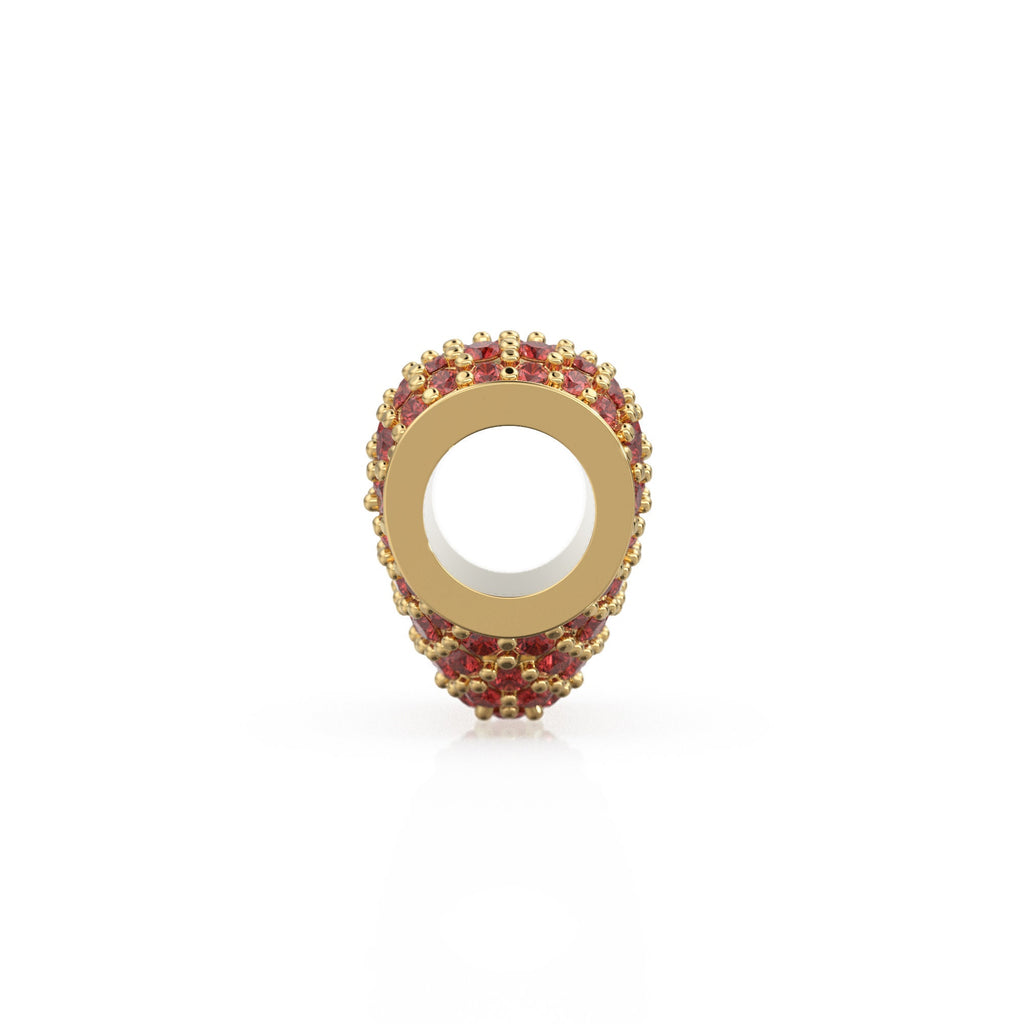 12.3mm Heart Pave Red Ruby Solid Gold Spacer Beads / Large Hole 4.6mm Love Ruby 18k Gold Heart Bead Finding Spacer St Patricks Day