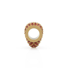 Load image into Gallery viewer, 12.3mm Heart Pave Red Ruby Solid Gold Spacer Beads / Large Hole 4.6mm Love Ruby 18k Gold Heart Bead Finding Spacer St Patricks Day
