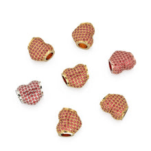 Load image into Gallery viewer, 12.3mm Heart Pave Red Ruby Solid Gold Spacer Beads / Large Hole 4.6mm Love Ruby 18k Gold Heart Bead Finding Spacer St Patricks Day