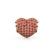 Load image into Gallery viewer, 12.3mm Heart Pave Red Ruby Solid Gold Spacer Beads / Large Hole 4.6mm Love Ruby 18k Gold Heart Bead Finding Spacer