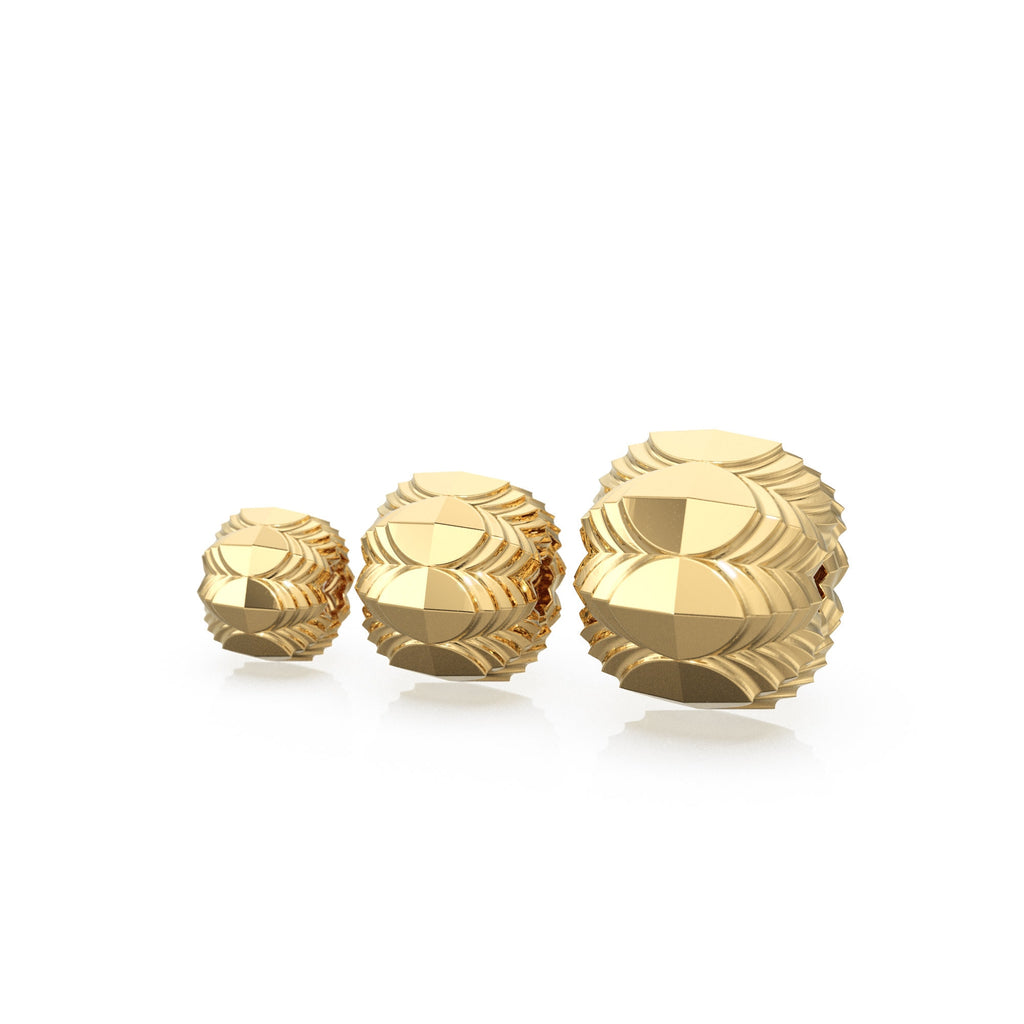 Dragon Egg Round 18k Solid Gold Spacer Beads / 14k Jewelry Making Corrugated Supplies / Geometric Faceted Handmade Gold Wheel Tyre Findings