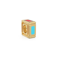 Load image into Gallery viewer, Enamel Solid Gold Square Wheel Bead / Handmade Real Gold Rectangle Gold Spacer / Red Enamel Rondelle Bead / Jewelry Making Essential Finding