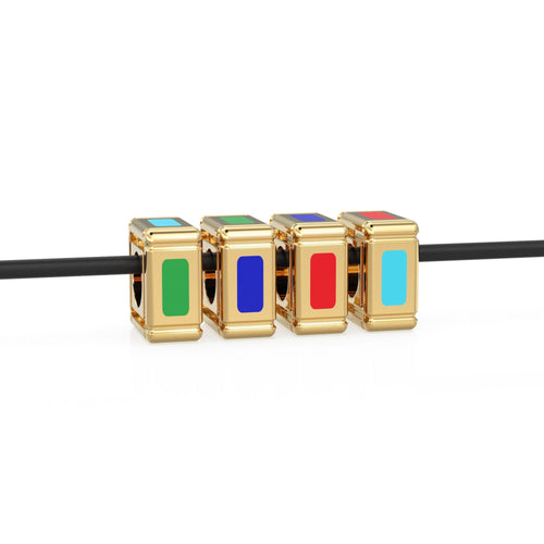 Enamel Solid Gold Square Wheel Bead / Handmade Real Gold Rectangle Gold Spacer / Red Enamel Rondelle Bead / Jewelry Making Essential Finding - Jalvi & Co. 