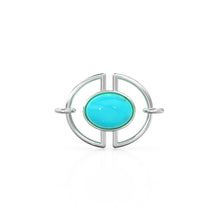 Load image into Gallery viewer, 13mmx15mm 18k Solid Gold Gemstone Connector With 8mm Sleeping Beauty Blue Turquoise Cabochon Bezel