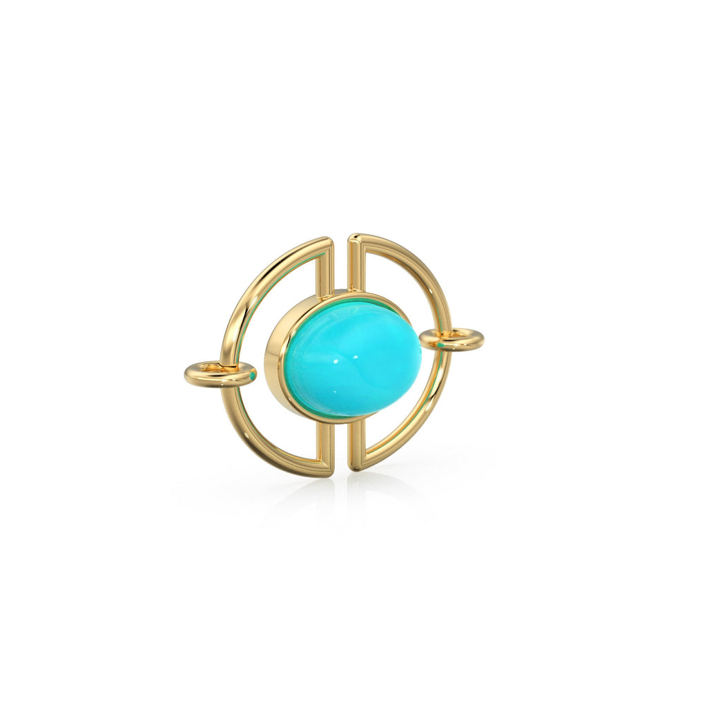 13mmx15mm 18k Solid Gold Gemstone Connector With 8mm Sleeping Beauty Blue Turquoise Cabochon Bezel