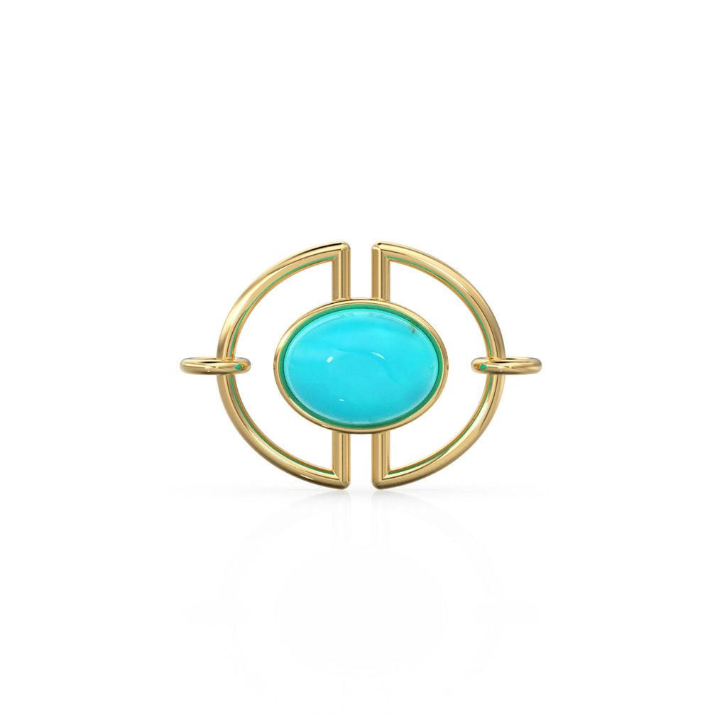 13mmx15mm 18k Solid Gold Gemstone Connector With 8mm Sleeping Beauty Blue Turquoise Cabochon Bezel St Patricks Day
