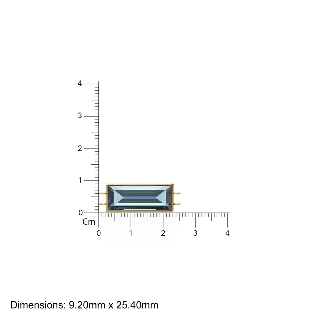 25x9mm 18k Solid Yellow Gold London Blue Topaz Dual Bail Bezel Connector Spacer Station Necklace Bracelet Finding