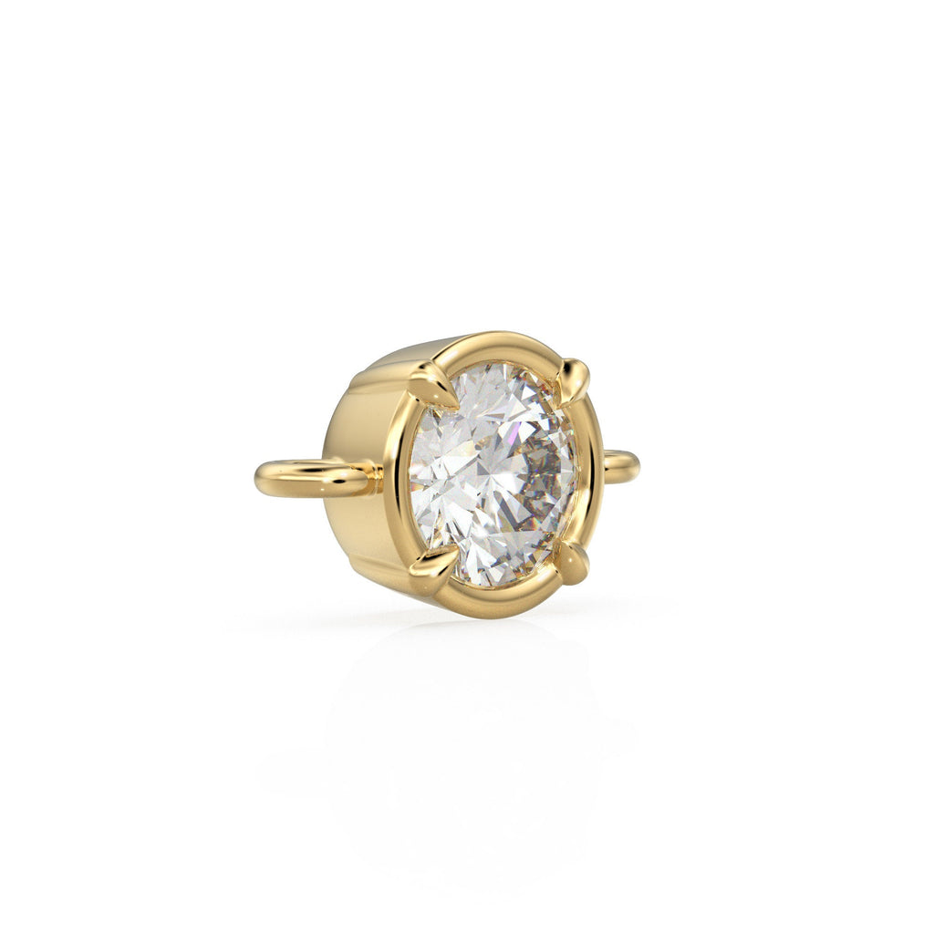 4mm Solitaire 18k Solid Yellow Gold Brilliant Round Diamond Bail Connector Spacer Finding