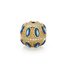 Load image into Gallery viewer, Blue Moonstone and Diamond-18k Solid Gold Tribal Look Spacer Finding Bead, Diamond and Turquoise Bead, Diamond Finding, Solid Gold Bead 13mm - Jalvi &amp; Co. 