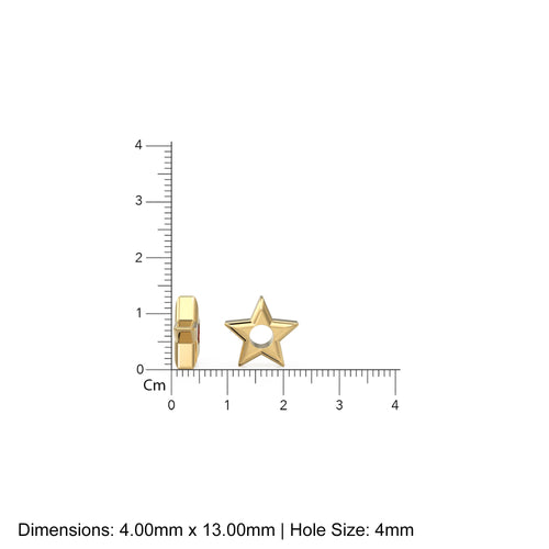 13mm Star 18k Star Solid Yellow Gold Bead / Fancy Spacer Handmade Findings / Hefty 4mm Large Hole European Beads / Jewelry Making Supplies - Jalvi & Co. 