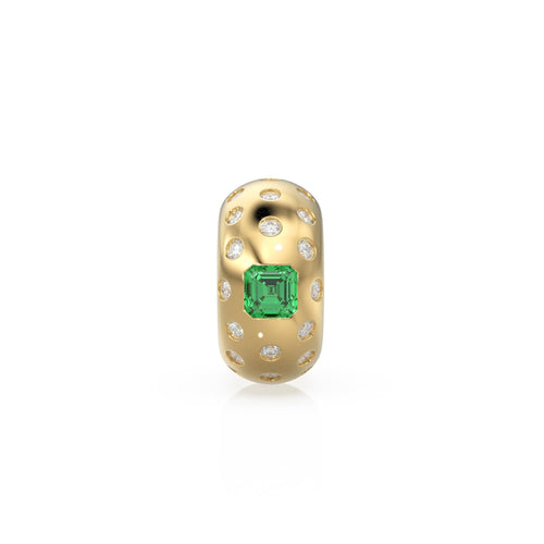 14k Gold Roundel Emerald Spacer Charm, Dotted Diamond Emerald Square Charm Holder, Eternity Round Emerald Band Connector, May Birthstone - Jalvi & Co. 