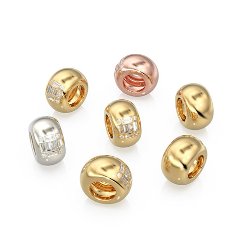 14k Gold Baguette Diamond Spacer Charm, Natural Diamond Rondelle Charm Holder, Eternity Round Roundel Band Connector, April Birthstone - Jalvi & Co. 