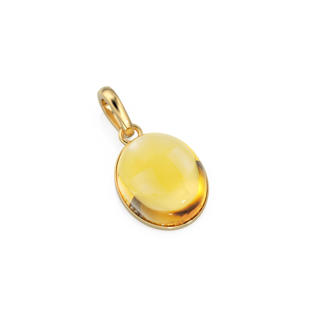 Gold Citrine Oval Cabochon Solid Gold Charm / Natural Yellow Citrine Gemstone Handmade Gold Pendant / 14k Yellow Gold November Birthstone