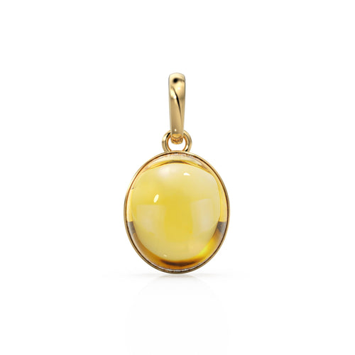 Gold Citrine Oval Cabochon Solid Gold Charm / Natural Yellow Citrine Gemstone Handmade Gold Pendant / 14k Yellow Gold November Birthstone - Jalvi & Co. 