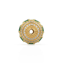 Load image into Gallery viewer, Green Emerald and Diamond 18k Solid Gold Tribal Look Spacer Finding Bead, Diamond Emerald Pave Bead, Diamond Finding, Solid Gold Bead 12mm