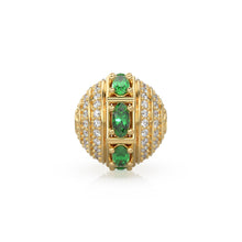 Load image into Gallery viewer, Green Emerald and Diamond 18k Solid Gold Tribal Look Spacer Finding Bead, Diamond Emerald Pave Bead, Diamond Finding, Solid Gold Bead 12mm