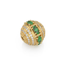 Load image into Gallery viewer, Green Emerald and Diamond 18k Solid Gold Tribal Look Spacer Finding Bead, Diamond Emerald Pave Bead, Diamond Finding, Solid Gold Bead 12mm