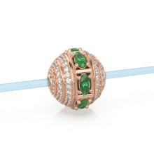 Load image into Gallery viewer, Green Emerald and Diamond 18k Solid Gold Tribal Look Spacer Finding Bead, Diamond Emerald Pave Bead, Diamond Finding, Solid Gold Bead 12mm