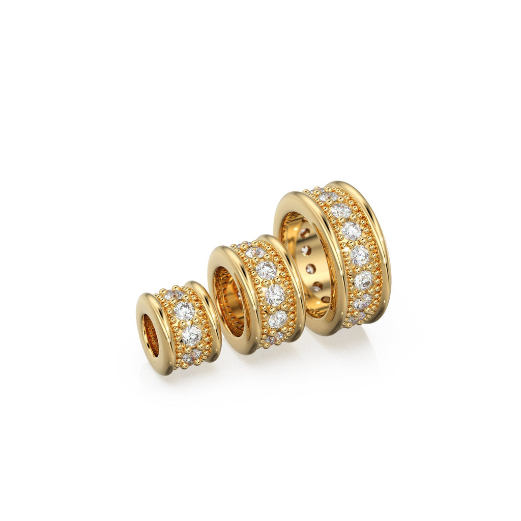 Diamond Eternity 18k Solid Yellow Gold Rondelle Wheel Bead Finding Spacer / Gold Rondelle Bead / Diamond Rondelle Finding