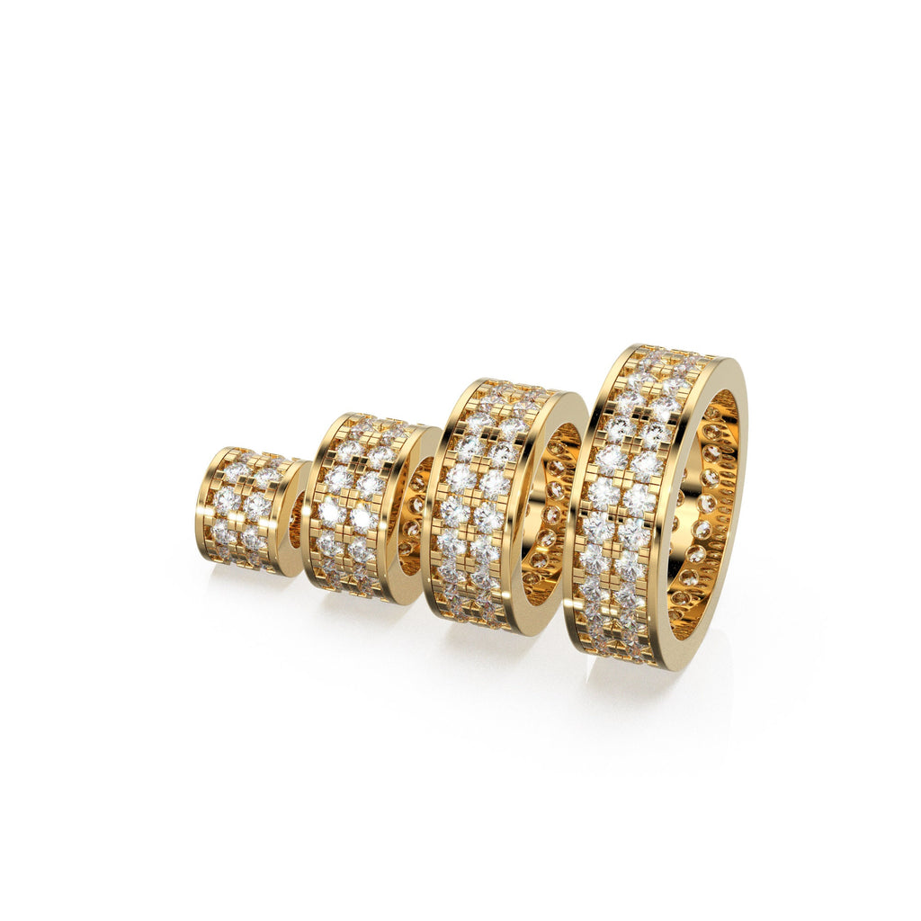 2 Row Diamond Eternity 18k Solid Yellow Gold Rondelle Wheel Bead Spacer / Gold Rondelle Bead / French Micro Pave Diamond Rondelle Finding